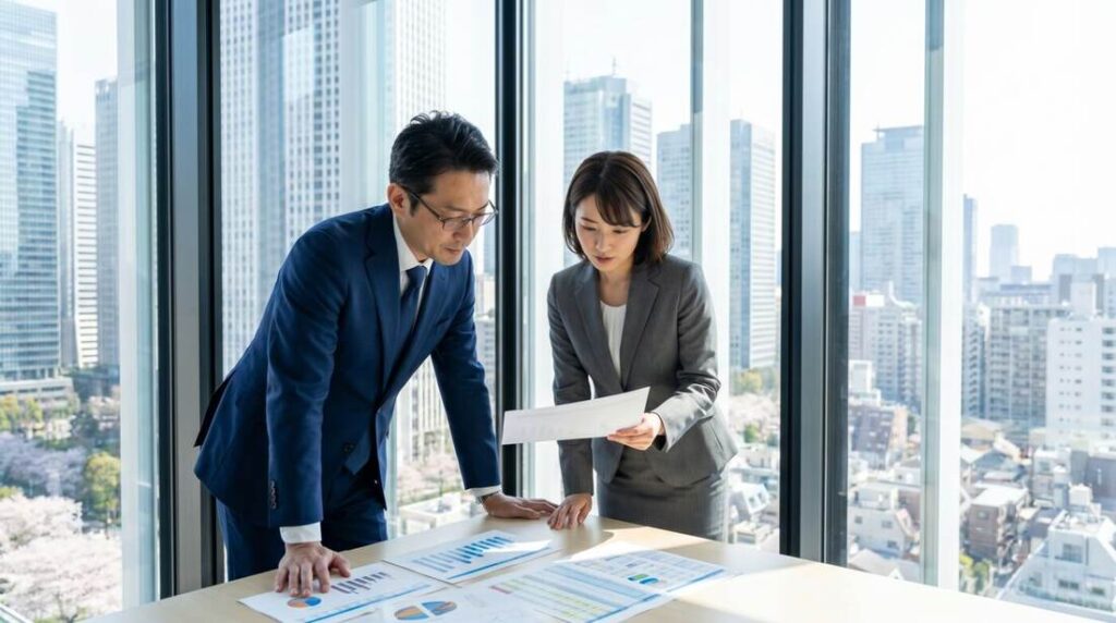 事業計画書を作成する中小企業経営者と社外CFO