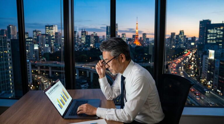 管理会計のダッシュボードを見て経営判断する経営者