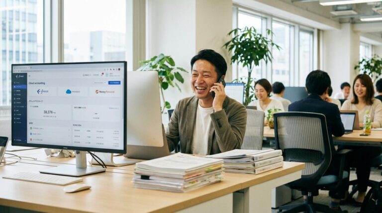 経理代行で書類が整理され、経営者が本業に集中できている様子