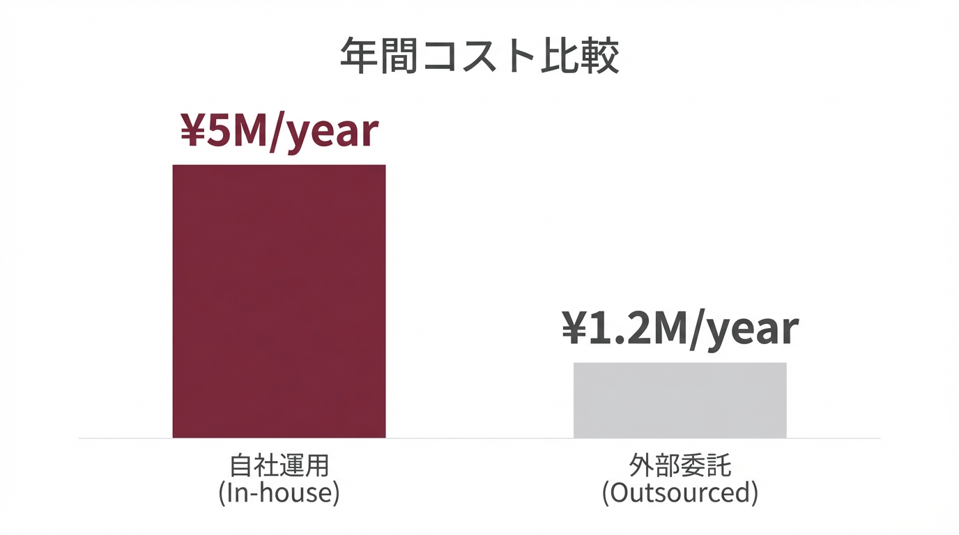 経理外注と社内採用のコスト比較グラフ