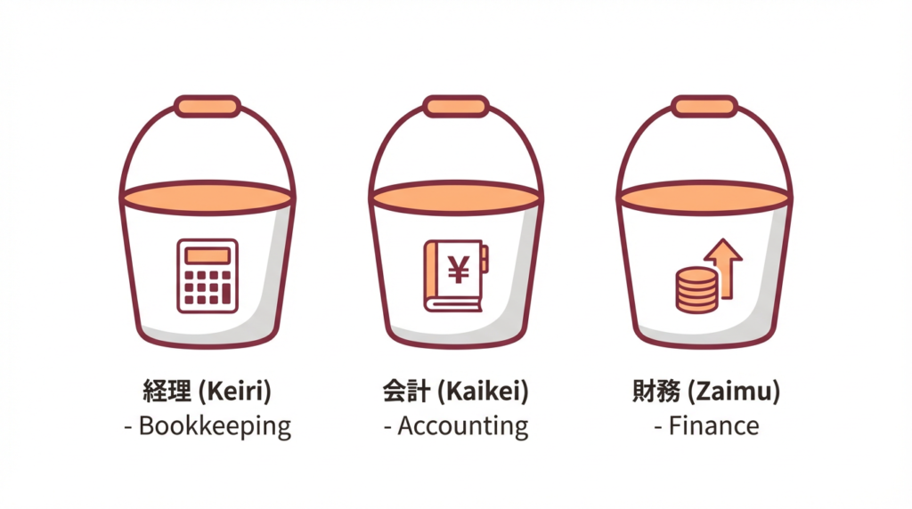 経理・会計・財務の違いを示すイラスト