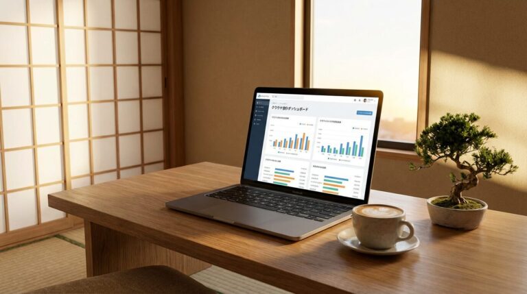 パソコン画面にクラウド会計ソフトのダッシュボードが表示されている様子