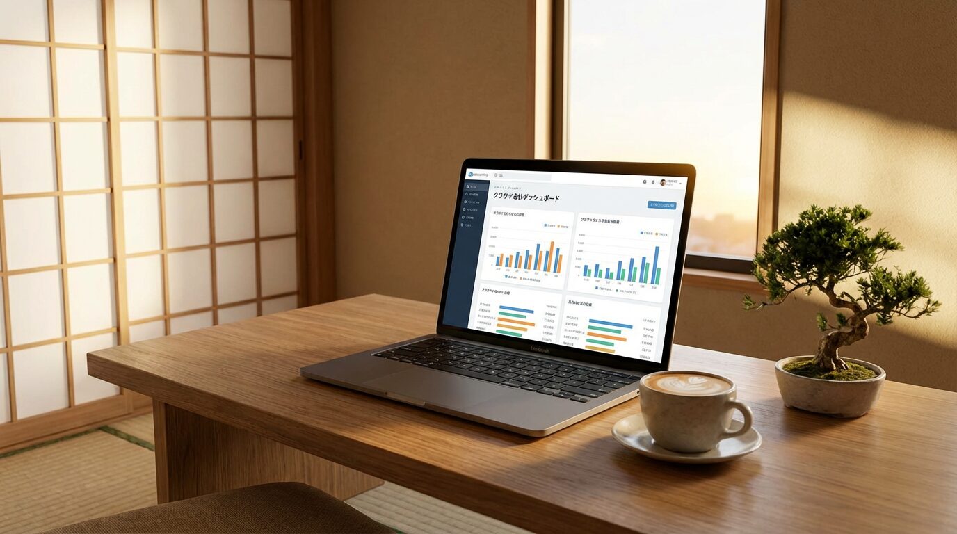パソコン画面にクラウド会計ソフトのダッシュボードが表示されている様子