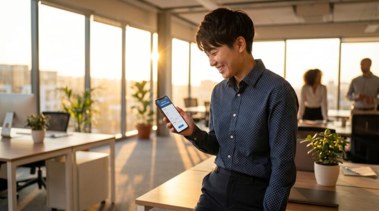 入社手続きをスマホで完結させる新入社員