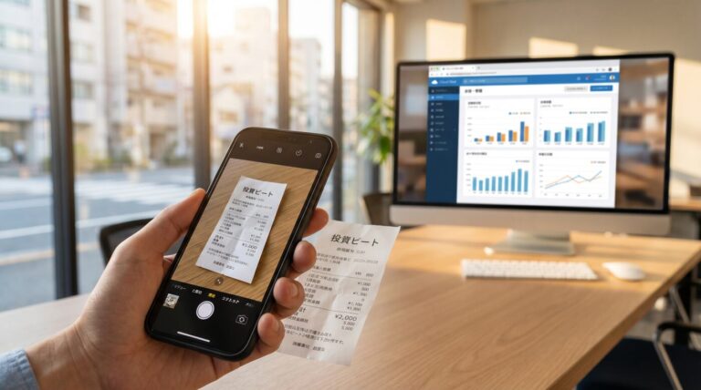 領収書をスマホで撮影して自動仕訳されるイメージ
