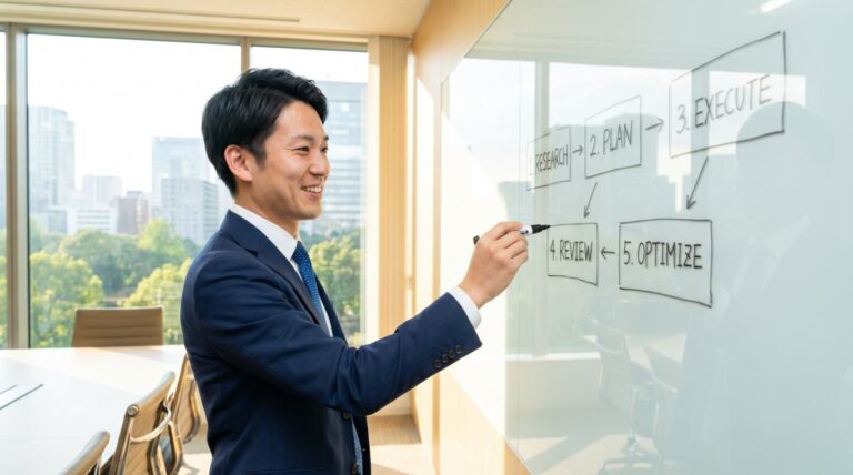 業務効率化の5ステップを示すフロー図