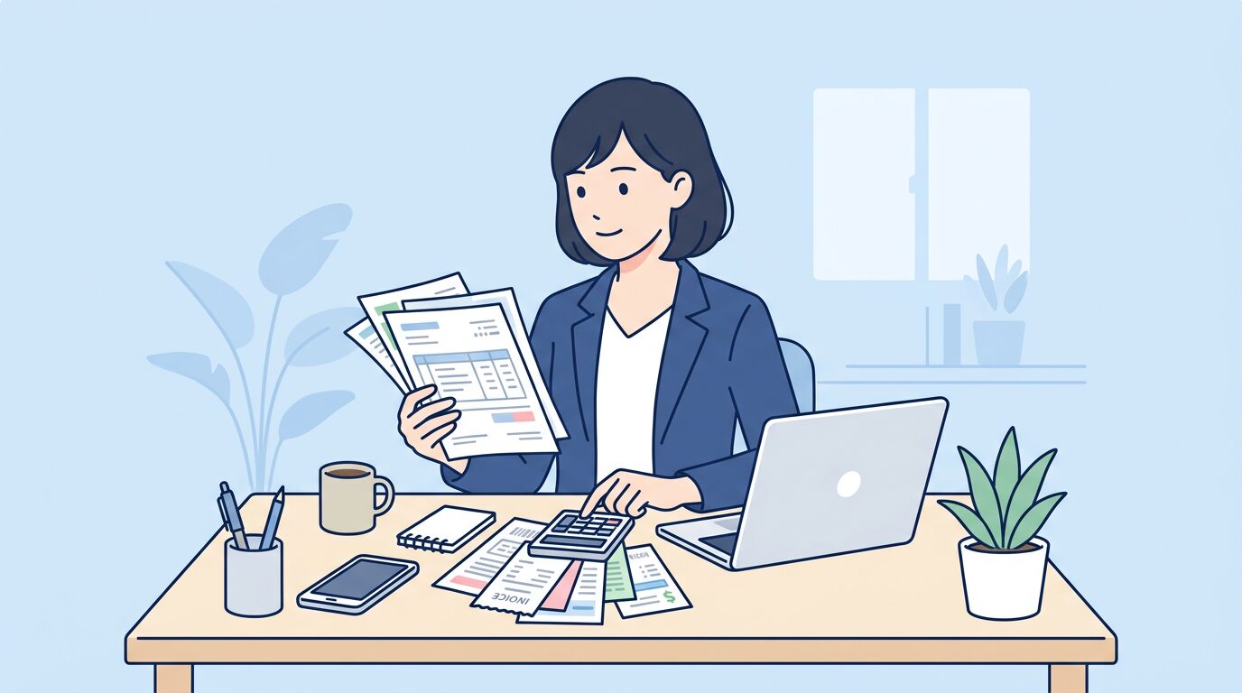 経理代行サービスとは？書類を整理するビジネスパーソンのイラスト