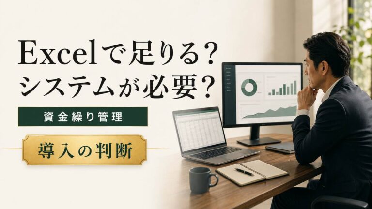 パソコンで資金繰りの数字を確認する経営者